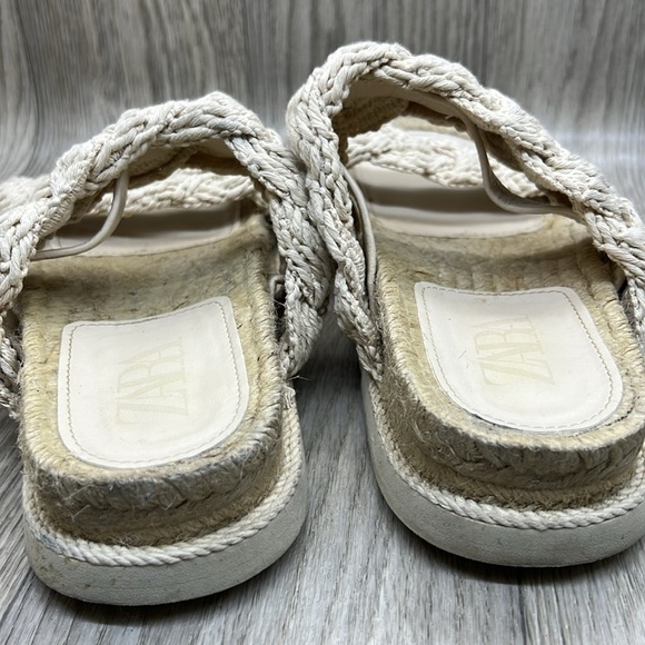 Zara Braided Band Straps Platform Slides Sandals Shoes Ivory Cream Espadrille - Picture 6 of 9